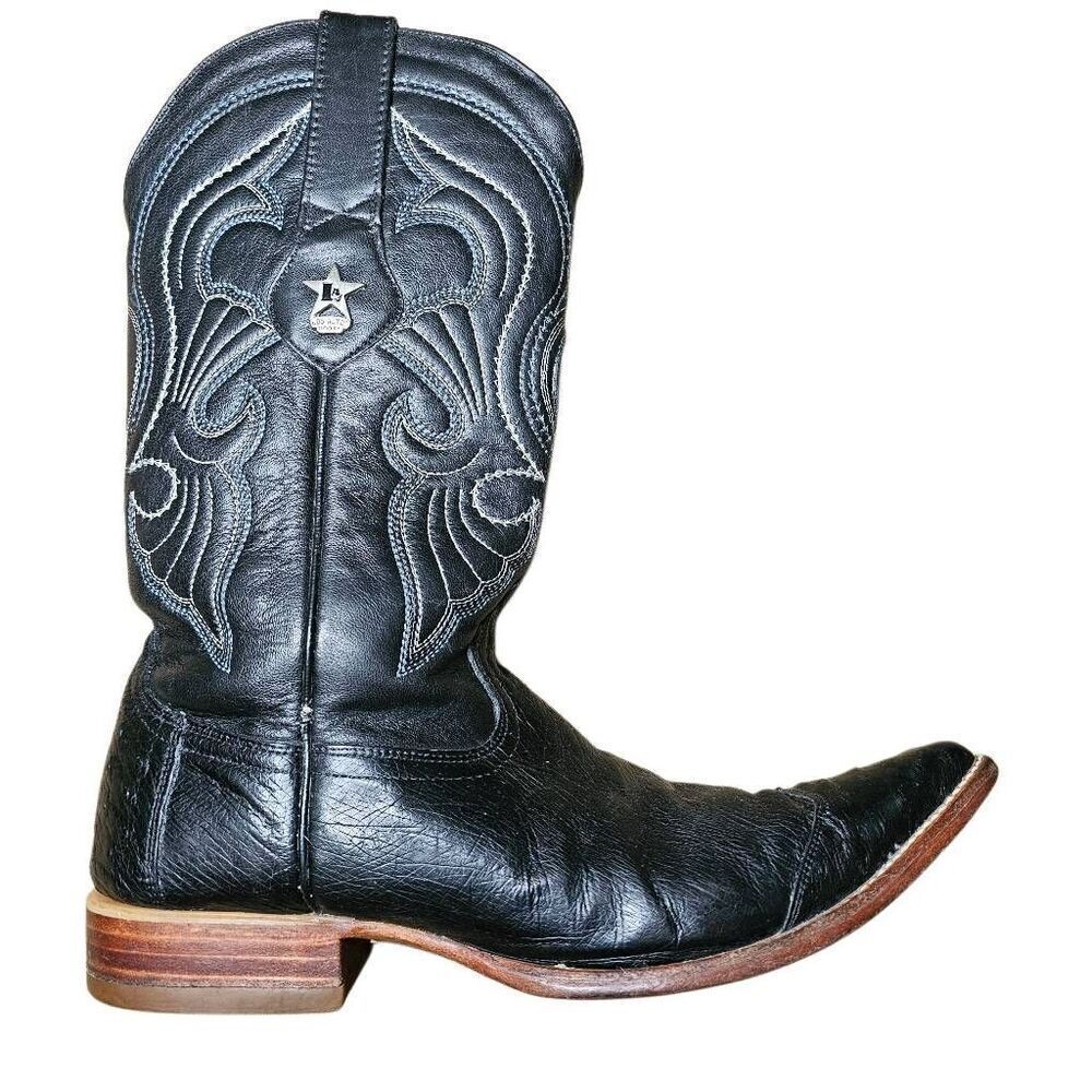 Los Altos Black Ostrich Leather Boots Mens Size 8 EE width Rodeo Western Cowboy